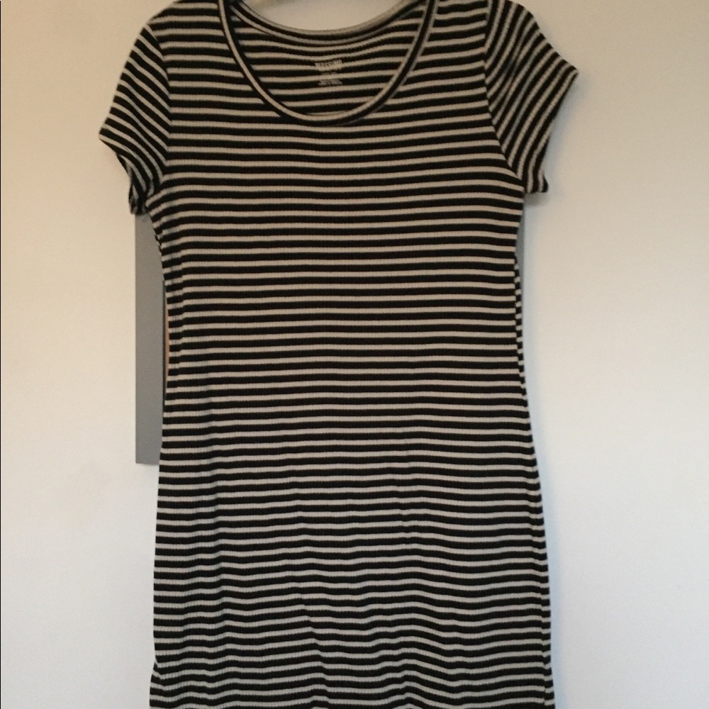 Black and Beige Knee Length Stretch Knit Dress